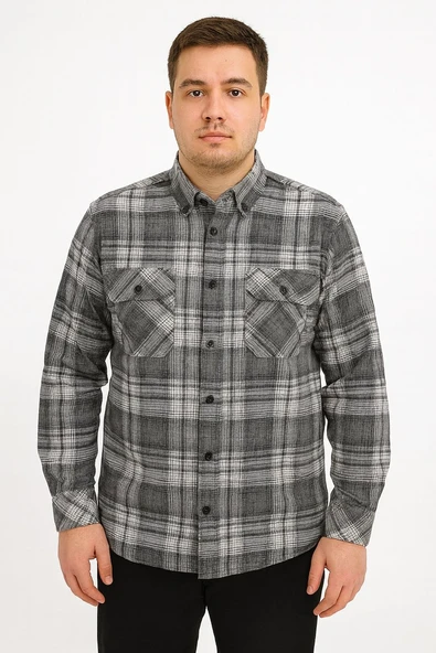 Kaşmir Büyük Beden Klasik Çift Cepli Erkek Gömlek - 7395 - 3