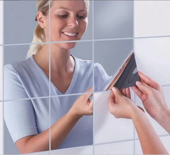 pilelistore Yapışkanlı Dekoratif Folyo Ayna Kare ( 9 Adet ) Makyaj Aynası ürün görseli 1