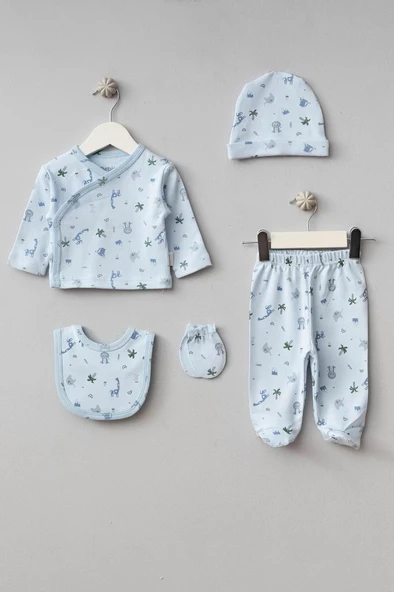 Bebitof %100 Pamuk Palmiye Desenli 5 Parça Yenidoğan Hastane Çıkışı Zıbın Seti BBTF.MV.20121