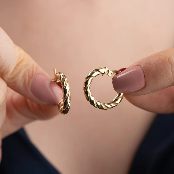 925 Ayar Gümüş Burgulu Halka Küpe - 3