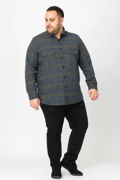 Kaşmir Büyük Beden Klasik Çift Cepli Erkek Gömlek - 7395 - 9