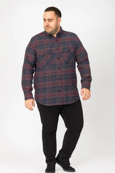 Kaşmir Büyük Beden Klasik Çift Cepli Erkek Gömlek - 7395 - 5