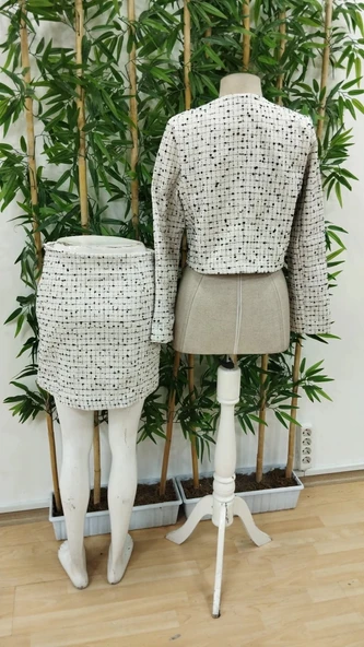 Kadın Uzun Kollu önü Açık Dokuma Ceket Ve Mini Etek Ikili Takım - Resim 11