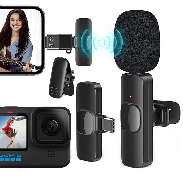 Magicvoice K8 Kablosuz TYPE-C Vlogger Yaka Mikrofonu (Android-Gopro-Osmo Action-Iphone-Ipad)