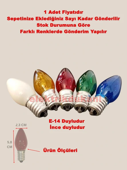 ENDER E-14 İnce Duylu RENKLİ Gece Lambası Abajur Ampulü 7w 220v (Parfüm Ampul) - 1