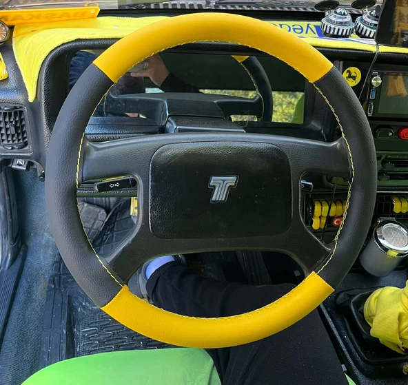 DİKİŞLİ DİREKSİYON KILIFI SİYAH DERİ SARI DERİ SARI DİKİŞLİ TOFAŞ İÇİN ürün görseli