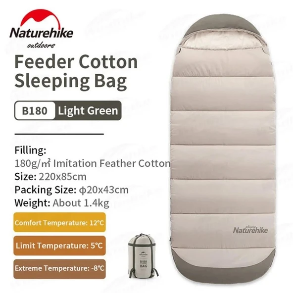 Naturehike Feeder B180 Cotton Uyku Tulumu -8°C Yeşil Left (Sol) - Resim 2