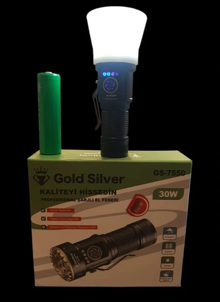GOLD SILVER 30w Profesyonel Şarjlı Ledli Elfeneri 3 Kademeli Işık Ve Flaşör IP44 - 7