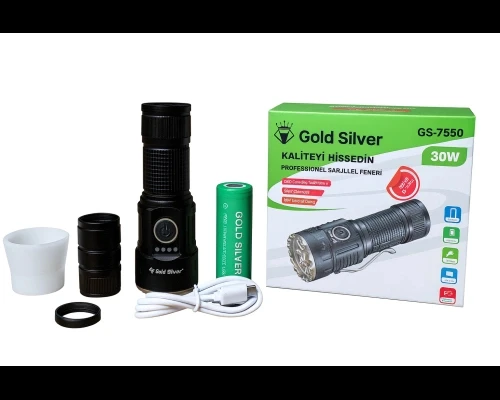 GOLD SILVER 30w Profesyonel Şarjlı Ledli Elfeneri 3 Kademeli Işık Ve Flaşör IP44 - 2