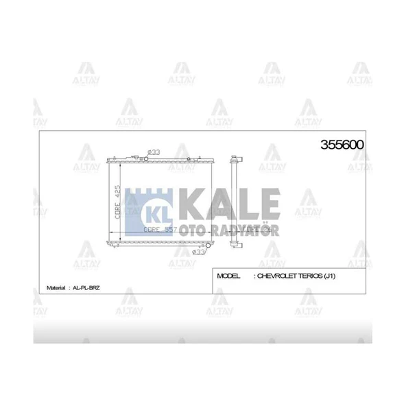 RADYATÖR SU TERIOS 97-00 1.3 4WD (J100) 425x558x26 A-T BRAZING ürün görseli