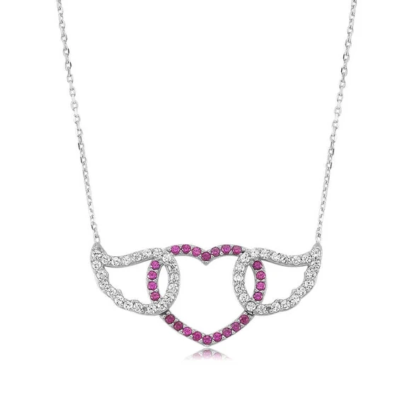 pilelistore 925 Ayar Gümüş Kanatlı Kalp Kadın Gümüş Kolye ürün görseli 1