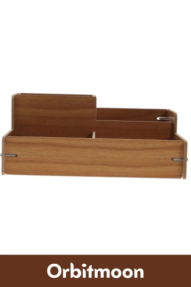 Premium 4 Gözlü Bölmeli Demonte Kalem Makyaj Kırtasiye Malzemesi Ahşap Masaüstü Düzenleyici Kutu - 2