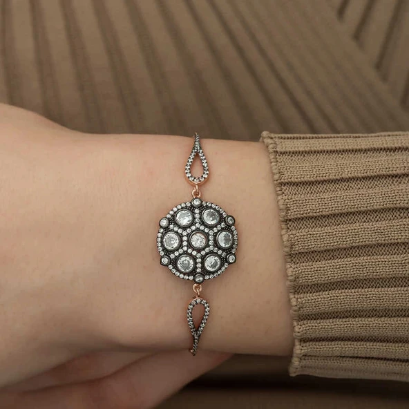 pilelistore 925 Ayar Gümüş Rose Elmas Montür Bileklik - Resim 4