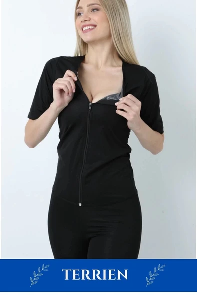 Yeni Seri Toparlayıcı Sıkılaştırıcı Şekillendirici Terleme Kadın Kısa Kollu Fermuarlı Sauna Takım - 3