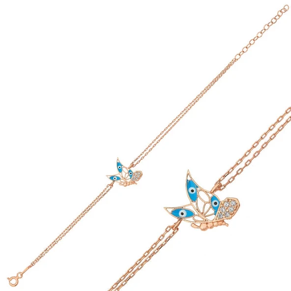 pilelistore ​925 Ayar Gümüş Rose Kelebek Kadın Bileklik ürün görseli 1