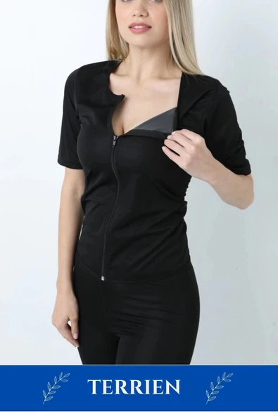 Yeni Seri Toparlayıcı Sıkılaştırıcı Şekillendirici Terleme Kadın Kısa Kollu Fermuarlı Sauna Takım - 4