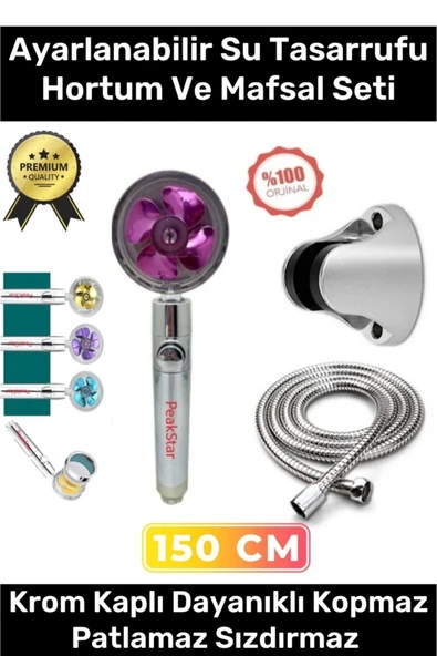 Sağlam Kopmaz Paslanmaz Turbo Duş Başlığı Basınçlı Ayarlanabilir Su Tasarrufu Hortum Mafsal Seti