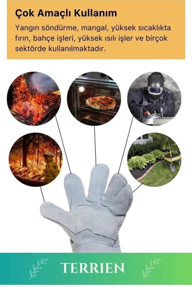 Premium Serisi Yanmaz Isıya Dayanıklı Eldiven Kaynak Yangın İçin Su Geçirmez Çok Amaçlı Deri Eldiven - 5