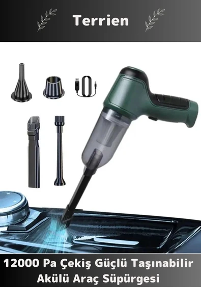 Premium 12000Pa Çekiş 2000mAh Pil Otomatik Aydınlatma Taşınabilir Akülü Araç Süpürgesi