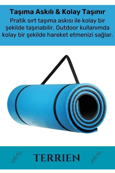 Taşıma Askılı Konfor Modeli Çift Taraflı Kaymaz Yoga Meditasyon Minderi Mavi Siyah Mat - 2