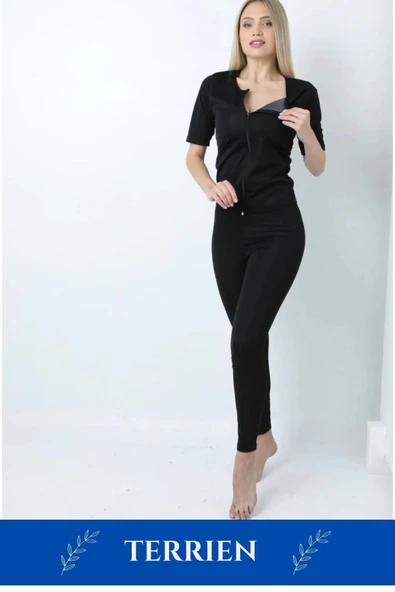 Yeni Seri Toparlayıcı Sıkılaştırıcı Şekillendirici Terleme Kadın Kısa Kollu Fermuarlı Sauna Takım - 5