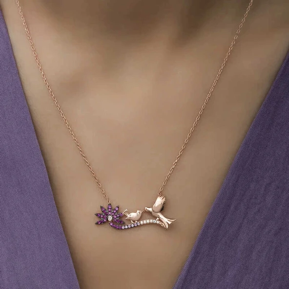 pilelistore 925 Ayar ​Gümüş Rose Anne Ve Yavru Kuş Kadın Gümüş Kolye - Resim 2