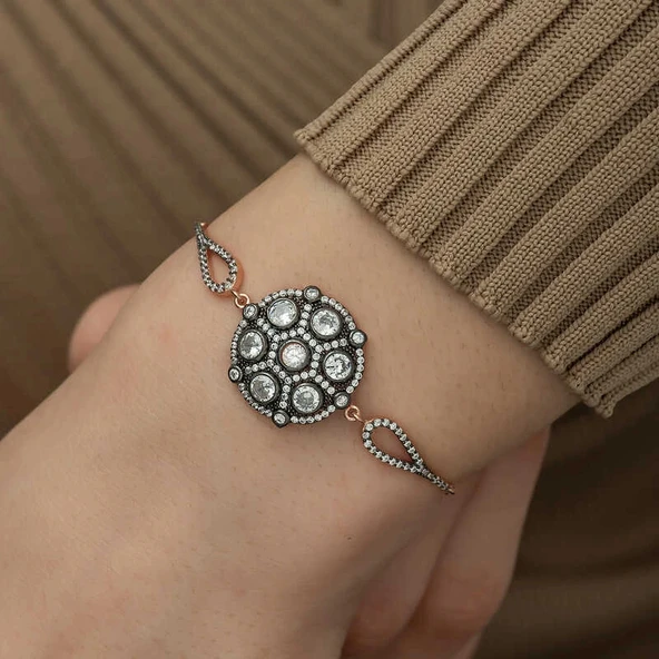 pilelistore 925 Ayar Gümüş Rose Elmas Montür Bileklik - Resim 3