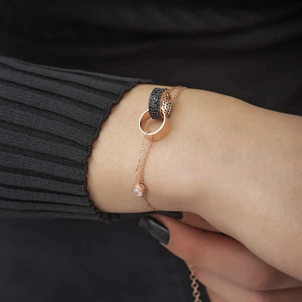 pilelistore Gümüş Rose İç İçe Geçmiş Halka Bileklik - Resim 3