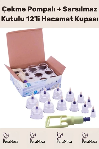 Çekme Vakum Pompalı Sarsılmaz Kutulu Selülit Yağ Çatlak Giderici Masaj Aleti 12'li Hacamat Kupa Seti
