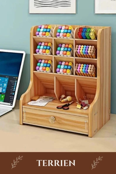 Özel Üretim Demonte Ev Ofis Çalışma Masası Dayanıklı Kolay Montaj Bölmeli Çekmeceli Ahşap Organizer - 3