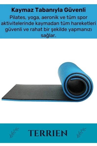 Taşıma Askılı Konfor Modeli Çift Taraflı Kaymaz Yoga Meditasyon Minderi Mavi Siyah Mat - 3