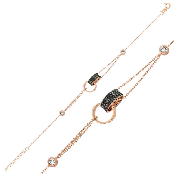 pilelistore Gümüş Rose İç İçe Geçmiş Halka Bileklik - Resim 4