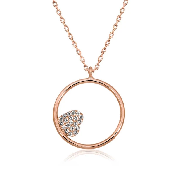 pilelistore 925 Ayar Gümüş Kalp Detaylı Halka Kadın Gümüş Kolye ürün görseli 1