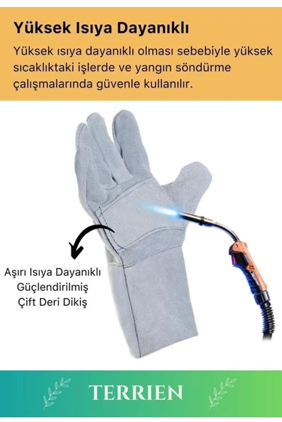 Premium Serisi Yanmaz Isıya Dayanıklı Eldiven Kaynak Yangın İçin Su Geçirmez Çok Amaçlı Deri Eldiven - 4