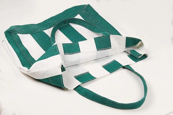 pilelistore Kadın Kanvas 2 Cepli Günlük Renkli Plaj Omuz Çantası Yeşil - 3