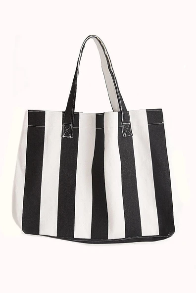 pilelistore Kadın Kanvas 2 Cepli Günlük Renkli Plaj Omuz Çantası Siyah - 2