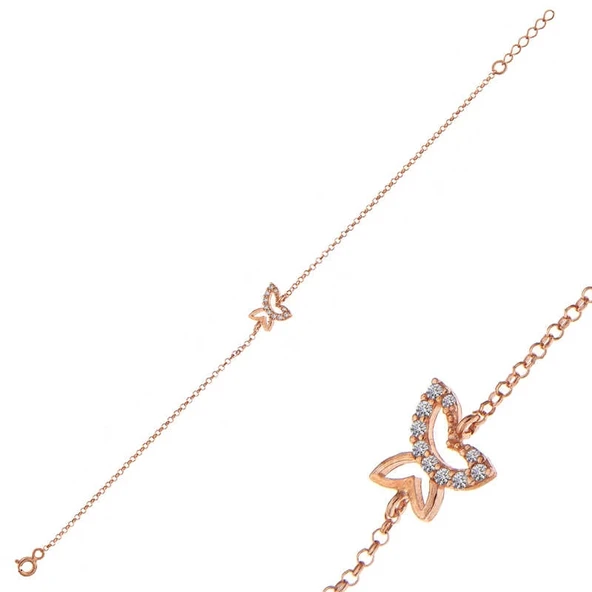 pilelistore ​925 Ayar Gümüş Rose Kelebek Kadın Bileklik - Resim 2