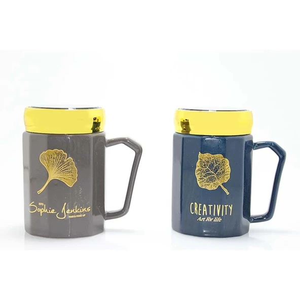 pilelistore Ayna Kapaklı Porselen Kupa Bardak Dekoratif Hediyelik