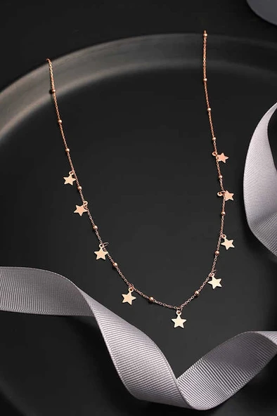pilelistore 925 Ayar Gümüş Rose Yıldızlı Dorika Kadın Gümüş Kolye