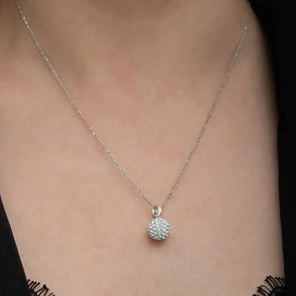 pilelistore Gümüş Beyaz Kristal Taşlı Kadın Kolye - 5