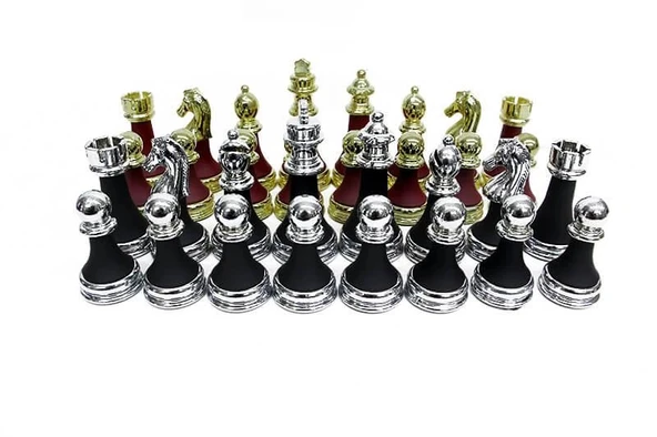 pilelistore Satranç Taşı Zamak Polyester Bordo Siyah - 3