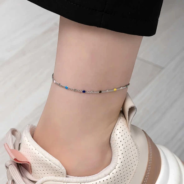 pilelistore 925 Ayar Gümüş Renkli Mineli Halhal - 2