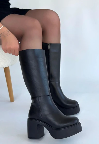 Disan Siyah Cilt Topuklu Çizme - Resim 3