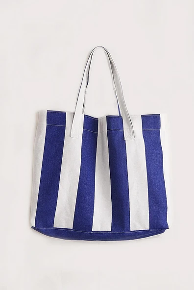 pilelistore Kadın Kanvas 2 Cepli Günlük Renkli Plaj Omuz Çantası Mavi - 2