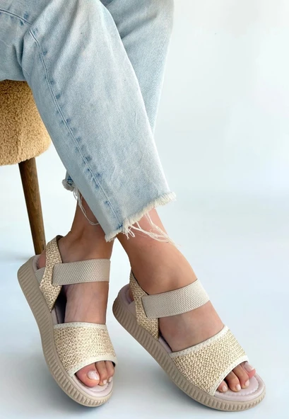 Jake Bej Hasır Cilt Sandalet - Resim 2