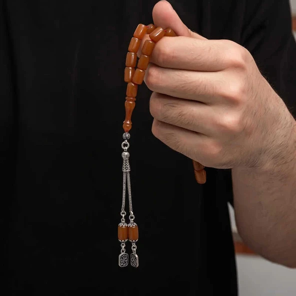 pilelistore Gümüş Püskül Sıkma Kehribar Tesbih - 2