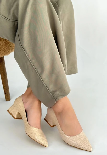 Meort Bej Rugan Topuklu Ayakkabı - Resim 3