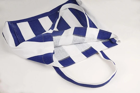 pilelistore Kadın Kanvas 2 Cepli Günlük Renkli Plaj Omuz Çantası Mavi - 3