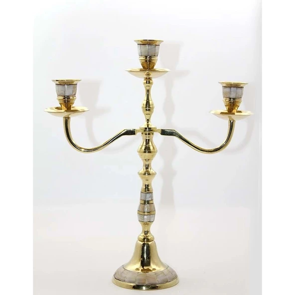 pilelistore Pirinç Sedefli 3'Lü Şamdan