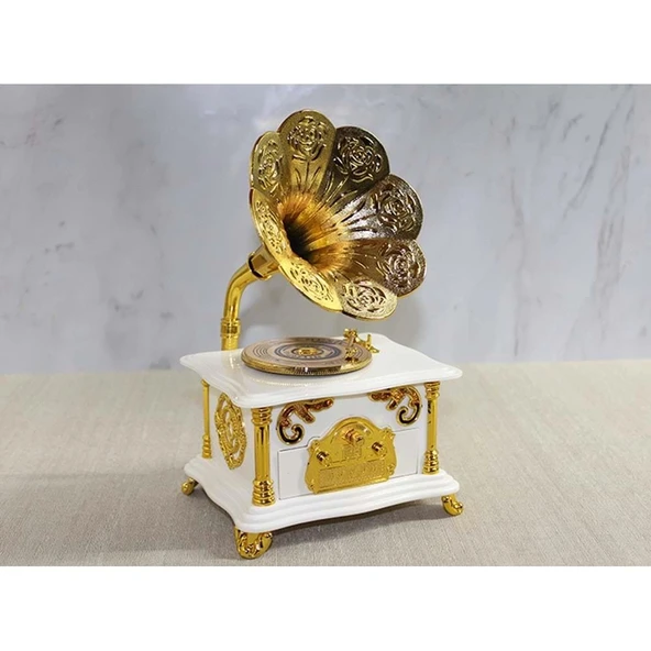 pilelistore Gramafon Müzik Kutusu Beyaz